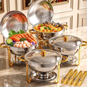 6QT Round Stainless Steel Chafing Dish Buffet Set with Serving Tongs, RolledEdge Food Warmers, Stackable Food Servers for Parties, Catering, Weddings and Dinner Events 6QT Round Stainless Steel Chafing Dish Buffet Set with Serving Tongs, RolledEdge Food Warmers, Stackable Food Servers for Parties, Catering, Weddings and Dinner Events