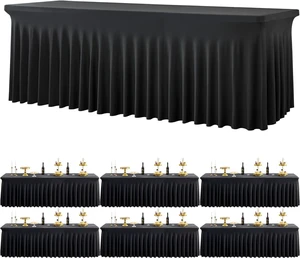 Black Spandex Tablecloth for 8 Foot Rectangle Tables, 6 Pack Black Wrinkle Free Fitted Table Cloths 8ft Stretchy Banquet Table Clothes Cover Desk Skirt for Birthday Wedding Parties Baby Shower Black Spandex Tablecloth for 8 Foot Rectangle Tables, 6 Pack Black Wrinkle Free Fitted Table Cloths 8ft Stretchy Banquet Table Clothes Cover Desk Skirt for Birthday Wedding Parties Baby Shower