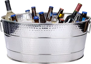 25QT Oval Stainless Steel Beverage Tub, Heavy Duty Scratch Resistant Ice Drink Cooler Bucket with Sturdy Handles, 6 Gallon Large Capacity Chilling Tub for Party Wedding Patio Outdoor Catering 25QT Oval Stainless Steel Beverage Tub, Heavy Duty Scratch Resistant Ice Drink Cooler Bucket with Sturdy Handles, 6 Gallon Large Capacity Chilling Tub for Party Wedding Patio Outdoor Catering