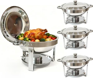 4 Pack 6QT Round Chafing Dish Buffet Set, 304 Stainless Steel Food Warmers with Lids Water Pans and Fuel Holders, Foldable Portable Warming Trays for Wedding Catering Party Banquet Events 4 Pack 6QT Round Chafing Dish Buffet Set, 304 Stainless Steel Food Warmers with Lids Water Pans and Fuel Holders, Foldable Portable Warming Trays for Wedding Catering Party Banquet Events