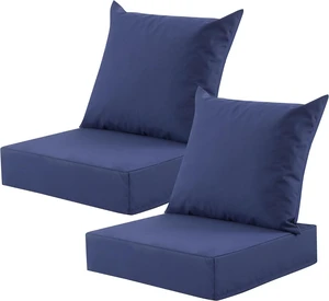 Outdoor Deep Seat Cushion Set of 2, 24 x 24 Inch Navy Blue, WaterResistant FadeProof Cushions with Removable Covers for Patio Chair and Sofa Furniture Outdoor Deep Seat Cushion Set of 2, 24 x 24 Inch Navy Blue, WaterResistant FadeProof Cushions with Removable Covers for Patio Chair and Sofa Furniture