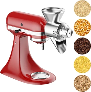 Grain Mill Attachment for Stand Mixers, Premium Die-Cast Aluminum Alloy Grain Grinder with 9 Adjustable Grind Settings, Detachable Home Grain Grinding Accessory for Fresh Flour Coffee Bean Milling Grain Mill Attachment for Stand Mixers, Premium Die-Cast Aluminum Alloy Grain Grinder with 9 Adjustable Grind Settings, Detachable Home Grain Grinding Accessory for Fresh Flour Coffee Bean Milling