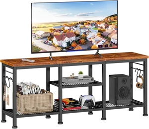 55 Inch TV Stand Entertainment Center, Rustic Media Console Table with Open Storage Shelves and Soundbar Shelf, Sturdy Metal Frame Television Cabinet for Living Room Bedroom Office 55 Inch TV Stand Entertainment Center, Rustic Media Console Table with Open Storage Shelves and Soundbar Shelf, Sturdy Metal Frame Television Cabinet for Living Room Bedroom Office