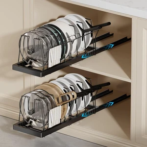 2 Pack Expandable Under Cabinet Pots and Pans Organizer, 22 Inch Deep Pull Out Kitchen Storage Rack with 10 Adjustable Dividers, No Drill Heavy Duty Carbon Steel Cookware Holder with Handle Brackets 2 Pack Expandable Under Cabinet Pots and Pans Organizer, 22 Inch Deep Pull Out Kitchen Storage Rack with 10 Adjustable Dividers, No Drill Heavy Duty Carbon Steel Cookware Holder with Handle Brackets