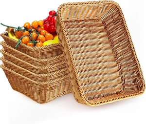 6 Pack 19 Inch Poly Wicker Bread Baskets, Hand Woven Stackable Serving Baskets, Durable Reinforced Rattan Storage Trays for Kitchen Restaurant Food Display Fruit Snack Organizer 6 Pack 19 Inch Poly Wicker Bread Baskets, Hand Woven Stackable Serving Baskets, Durable Reinforced Rattan Storage Trays for Kitchen Restaurant Food Display Fruit Snack Organizer