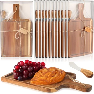 12 Set Acacia Wood Charcuterie Board with Knife, 14 x 8 Inch Dual Sided Wooden Cutting Serving Board with Handle, Pre Packaged Gift Board Set for Kitchen Prep Wedding Housewarming Gifting 12 Set Acacia Wood Charcuterie Board with Knife, 14 x 8 Inch Dual Sided Wooden Cutting Serving Board with Handle, Pre Packaged Gift Board Set for Kitchen Prep Wedding Housewarming Gifting