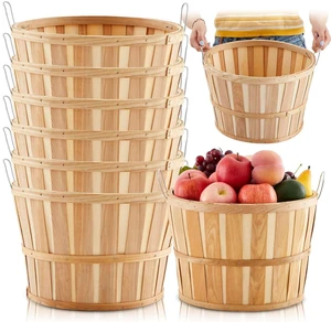 6 Pack 14 x 9.5 Inch Wooden Half Bushel Baskets, Handcrafted Natural Wood Harvest Basket with Reinforced Metal Handle, Large Capacity Multipurpose Storage Basket for Picking Display Decoration 6 Pack 14 x 9.5 Inch Wooden Half Bushel Baskets, Handcrafted Natural Wood Harvest Basket with Reinforced Metal Handle, Large Capacity Multipurpose Storage Basket for Picking Display Decoration