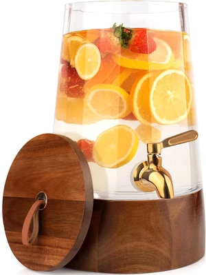 1 Gallon Glass Beverage Dispenser with Stainless Steel Spigot and Acacia Wood Stand, Handmade Clear Glass Drink Dispenser, Drip Resistant Water Juice Iced Tea Container for Home Party Gathering 1 Gallon Glass Beverage Dispenser with Stainless Steel Spigot and Acacia Wood Stand, Handmade Clear Glass Drink Dispenser, Drip Resistant Water Juice Iced Tea Container for Home Party Gathering