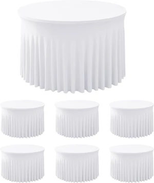 6 Pack White Spandex Table Skirts, Wrinkle Resistant Fitted Floor Length Table Cover, Stretch Ruffled Tablecloth Decor for 60 Inch Round Tables, Reusable for Wedding Party Banquet Shower 6 Pack White Spandex Table Skirts, Wrinkle Resistant Fitted Floor Length Table Cover, Stretch Ruffled Tablecloth Decor for 60 Inch Round Tables, Reusable for Wedding Party Banquet Shower
