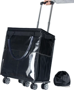 54L Foldable Rolling Grocery Tote Bag with Wheels, Water Resistant Portable Shopping Cart with Detachable Drawstring Pouch, Heavy Duty Reusable Storage Bag for Grocery Travel Laundry Shopping 54L Foldable Rolling Grocery Tote Bag with Wheels, Water Resistant Portable Shopping Cart with Detachable Drawstring Pouch, Heavy Duty Reusable Storage Bag for Grocery Travel Laundry Shopping