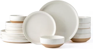 18 Piece Ceramic Dinnerware Set for 6, High Temperature Fired Speckled Glaze Plates and Bowls Set, Chip & Scratch Resistant Dishwasher Microwave Safe Modern Wavy Rim Tableware 18 Piece Ceramic Dinnerware Set for 6, High Temperature Fired Speckled Glaze Plates and Bowls Set, Chip & Scratch Resistant Dishwasher Microwave Safe Modern Wavy Rim Tableware