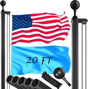 20FT Heavy Duty Flag Pole Kit, 1.8mm Extra Thick Metal Flagpole with 90MPH Wind Resistance, 3x5 Polyester Flag, Black In Ground Flag Pole for Residential Outdoor Yard 20FT Heavy Duty Flag Pole Kit, 1.8mm Extra Thick Metal Flagpole with 90MPH Wind Resistance, 3x5 Polyester Flag, Black In Ground Flag Pole for Residential Outdoor Yard