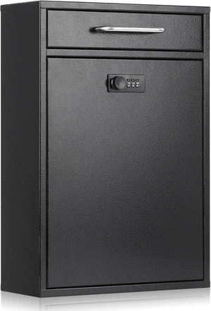 XL Large Wall Mount Mailbox with Resettable 3-Digit Combination Lock, Heavy Duty Metal Secure Locking Post Box, Outdoor Hanging Security Mail Drop Box for Letters Newspapers Small Parcels, Black XL Large Wall Mount Mailbox with Resettable 3-Digit Combination Lock, Heavy Duty Metal Secure Locking Post Box, Outdoor Hanging Security Mail Drop Box for Letters Newspapers Small Parcels, Black