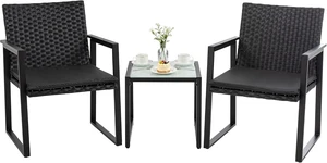3 Piece All Weather Wicker Bistro Set, Rattan Patio Furniture with Tempered Glass Tabletop, Washable Zipper Cushions, Ergonomic Chairs for Yard Porch Garden Balcony 3 Piece All Weather Wicker Bistro Set, Rattan Patio Furniture with Tempered Glass Tabletop, Washable Zipper Cushions, Ergonomic Chairs for Yard Porch Garden Balcony