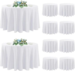 10 Pack Round Tablecloth White 120 Inch, Stain Resistant and Wrinkle Polyester Fabric, Washable Table Cover for Kitchen Dining, Wedding, Buffet Table, Holiday Party 10 Pack Round Tablecloth White 120 Inch, Stain Resistant and Wrinkle Polyester Fabric, Washable Table Cover for Kitchen Dining, Wedding, Buffet Table, Holiday Party