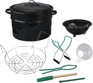 9 Piece Enamelware Water Bath Canning Kit, 21 Quart Canning Pot with Rack, Colander and Full Canning Tools, Multipurpose Food Preservation Supplies for Gas and Electric Stovetops 9 Piece Enamelware Water Bath Canning Kit, 21 Quart Canning Pot with Rack, Colander and Full Canning Tools, Multipurpose Food Preservation Supplies for Gas and Electric Stovetops
