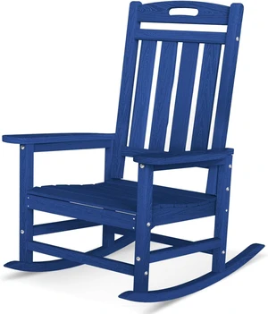 Oversized HDPE Wood Grain Rocking Chair, All Weather High Back Patio Rocker, Heavy Duty 380LBS Low Maintenance Outdoor Porch Chair with Stainless Steel Hardware for Deck Fire Pit Lawn Navy Oversized HDPE Wood Grain Rocking Chair, All Weather High Back Patio Rocker, Heavy Duty 380LBS Low Maintenance Outdoor Porch Chair with Stainless Steel Hardware for Deck Fire Pit Lawn Navy