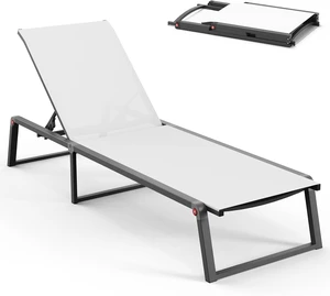 Aluminum Folding Chaise Lounge Chair, 5 Position Adjustable Recliner, All Weather Textilene Mesh, Stable Grounded Legs, 400lbs Capacity for Patio Poolside Backyard Aluminum Folding Chaise Lounge Chair, 5 Position Adjustable Recliner, All Weather Textilene Mesh, Stable Grounded Legs, 400lbs Capacity for Patio Poolside Backyard