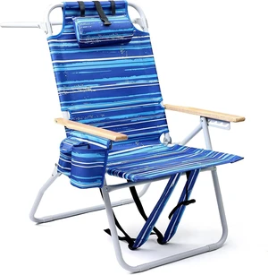 Tall Beach Chairs for Adults, 17" High Backpack Beach Chair with Wooden Armrests, 5 Positions Reclining Heavy Duty Chair with Large Cooler Pouch, Support to 350LBS Striped Blue,1pack Tall Beach Chairs for Adults, 17" High Backpack Beach Chair with Wooden Armrests, 5 Positions Reclining Heavy Duty Chair with Large Cooler Pouch, Support to 350LBS Striped Blue,1pack