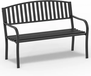 50 Inch Weatherproof Outdoor Garden Bench, All Cast Iron Anti-Rust Metal Frame Bench, Ergonomic Curved Backrest Patio Bench with 550 lbs Capacity for Front Porch Yard Lawn Deck Park 50 Inch Weatherproof Outdoor Garden Bench, All Cast Iron Anti-Rust Metal Frame Bench, Ergonomic Curved Backrest Patio Bench with 550 lbs Capacity for Front Porch Yard Lawn Deck Park