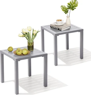 Set of 2 Aluminum Outdoor Side Tables, Weather Rust Resistant Small Square End Table, Waterproof Light Gray Patio Coffee Table for Yard Garden Porch Deck Poolside Indoor Outdoor Use Set of 2 Aluminum Outdoor Side Tables, Weather Rust Resistant Small Square End Table, Waterproof Light Gray Patio Coffee Table for Yard Garden Porch Deck Poolside Indoor Outdoor Use