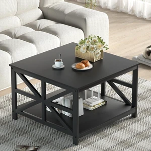 27.55 Inch 2-Tier Square Coffee Table, Seamless One-Piece Scratch Resistant Tabletop, Industrial X Metal Frame Multipurpose Accent Table for Living Room Small Apartment Indoor Decor, Black 27.55 Inch 2-Tier Square Coffee Table, Seamless One-Piece Scratch Resistant Tabletop, Industrial X Metal Frame Multipurpose Accent Table for Living Room Small Apartment Indoor Decor, Black