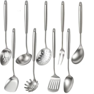 9-Piece 304 Stainless Steel Kitchen Utensils Set, Food Grade Rust Resistant Cooking Tools, Seamless Integrated Design with Ergonomic Handle, Dishwasher Safe Metal Kitchen Accessories for Daily Cooking 9-Piece 304 Stainless Steel Kitchen Utensils Set, Food Grade Rust Resistant Cooking Tools, Seamless Integrated Design with Ergonomic Handle, Dishwasher Safe Metal Kitchen Accessories for Daily Cooking