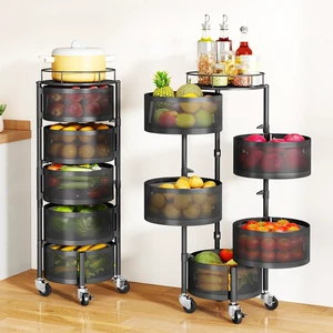 5-Tier Rotating Fruit Vegetable Basket Stand, Metal Wire Storage Cart with Lockable Wheels, Hollow Breathable Produce Organizer, Freestanding Multifunctional Rack for Kitchen Pantry, Black 5-Tier Rotating Fruit Vegetable Basket Stand, Metal Wire Storage Cart with Lockable Wheels, Hollow Breathable Produce Organizer, Freestanding Multifunctional Rack for Kitchen Pantry, Black