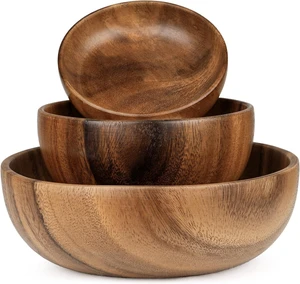 3Piece Acacia Wood Salad Bowl Set, 5.1"6.3" 8.6" OnePiece Carved Serving Bowls, HandPolished Natural Grain Bowls for Salad Fruit Pasta, Housewarming Table Decor 3Piece Acacia Wood Salad Bowl Set, 5.1"6.3" 8.6" OnePiece Carved Serving Bowls, HandPolished Natural Grain Bowls for Salad Fruit Pasta, Housewarming Table Decor