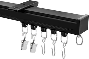 HeavyDuty Aluminum Alloy Ceiling Curtain Track System, Wall & Ceiling Mount Sliding Rail with Clips Hooks, CuttoSize Room Divider, Black, 18ft21ft for Bedroom Living Room Shower Outdoor HeavyDuty Aluminum Alloy Ceiling Curtain Track System, Wall & Ceiling Mount Sliding Rail with Clips Hooks, CuttoSize Room Divider, Black, 18ft21ft for Bedroom Living Room Shower Outdoor