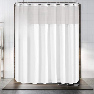 Honeycomb Waffle Weave Shower Curtain with Snapin Fabric Liner for Clawfoot Tub, Mesh Window Top, Washable Wrap Around Curtain, 180W x 70H, White Cotton Blend Honeycomb Waffle Weave Shower Curtain with Snapin Fabric Liner for Clawfoot Tub, Mesh Window Top, Washable Wrap Around Curtain, 180W x 70H, White Cotton Blend