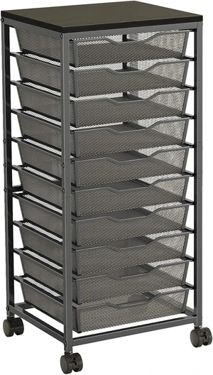10-Drawer Mesh Rolling Storage Cart, Heavy Duty Metal Frame Organizer with Wooden Top and Lockable Wheels, 12x12 Inch Large Drawer Mobile Utility Cart for Craft Art Bathroom Classroom Office, Black 10-Drawer Mesh Rolling Storage Cart, Heavy Duty Metal Frame Organizer with Wooden Top and Lockable Wheels, 12x12 Inch Large Drawer Mobile Utility Cart for Craft Art Bathroom Classroom Office, Black