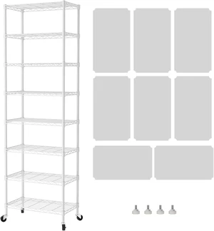 8-Tier Adjustable Wire Storage Shelving Unit with Wheels, Rustproof Steel Mesh Organizer Rack, Tool-Free Assembly Utility Shelf for Bathroom Kitchen Laundry Garage Office, 12x22x74 Inch 8-Tier Adjustable Wire Storage Shelving Unit with Wheels, Rustproof Steel Mesh Organizer Rack, Tool-Free Assembly Utility Shelf for Bathroom Kitchen Laundry Garage Office, 12x22x74 Inch