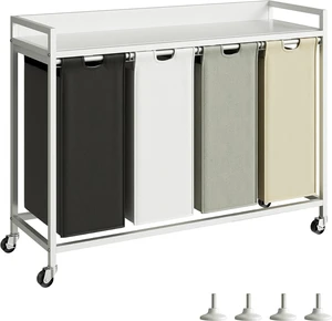 4-Section Rolling Laundry Sorter with Top Shelf, Metal Frame Laundry Hamper, 4 x 60L Waterproof Removable Pull Out Bags, Mobile Garment Basket Organizer for Laundry Room Bathroom Bedroom 4-Section Rolling Laundry Sorter with Top Shelf, Metal Frame Laundry Hamper, 4 x 60L Waterproof Removable Pull Out Bags, Mobile Garment Basket Organizer for Laundry Room Bathroom Bedroom