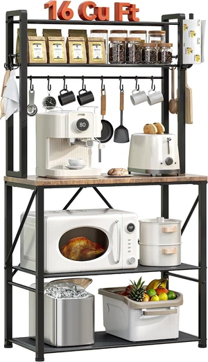 5-Tier Kitchen Bakers Rack with Storage, 25.6 Inch Multi-Functional Microwave Stand, Rustic Brown Kitchen Appliance Shelf Organizer with 12 S-Hooks and Paper Towel Holder for Home Kitchen Coffee Bar 5-Tier Kitchen Bakers Rack with Storage, 25.6 Inch Multi-Functional Microwave Stand, Rustic Brown Kitchen Appliance Shelf Organizer with 12 S-Hooks and Paper Towel Holder for Home Kitchen Coffee Bar