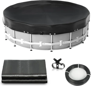 12ft Round Above Ground Pool Winter Cover, Extra-Thick Dual-Coated UV & Anti-Aging Protection, Heat-Welded Tear-Resistant Design with Winch & Cable, Black 12ft Round Above Ground Pool Winter Cover, Extra-Thick Dual-Coated UV & Anti-Aging Protection, Heat-Welded Tear-Resistant Design with Winch & Cable, Black