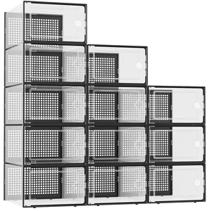 XX-Large Shoe Storage Boxes 12 Pack, Clear Stackable Shoe Organizer | Drop-Front Space-Saving Shoe Cases for Closet, Entryway & Under-Bed Storage, Family Organizer,Black XX-Large Shoe Storage Boxes 12 Pack, Clear Stackable Shoe Organizer | Drop-Front Space-Saving Shoe Cases for Closet, Entryway & Under-Bed Storage, Family Organizer,Black