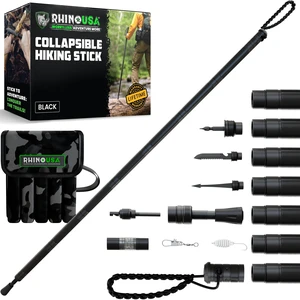 Tactical Hiking Stick w/ Survival Kit - Walking Staff for Camping | Compass & Fire Starter Built In. Tactical Multi-Use Staff for Hiking, Camping, Hunting & Backpacking. Black Tactical Hiking Stick w/ Survival Kit - Walking Staff for Camping | Compass & Fire Starter Built In. Tactical Multi-Use Staff for Hiking, Camping, Hunting & Backpacking. Black