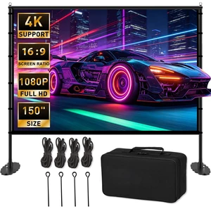 150 inch Projector Screen with Stand, 16:9 4K HD Portable Outdoor Movie Screen, Wrinkle-Free Foldable Indoor Projection Screen with Carry Bag & Ground Nails for Backyard Cinema Home Theater 150 inch Projector Screen with Stand, 16:9 4K HD Portable Outdoor Movie Screen, Wrinkle-Free Foldable Indoor Projection Screen with Carry Bag & Ground Nails for Backyard Cinema Home Theater