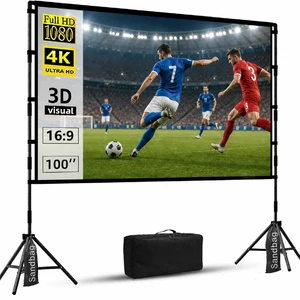Projector Screen with Stand, 100 inch Outdoor Projector Screen Portable Indoor Projection Screen 16:9 4K Rear Front Movie Screen with Carry Bag for Home Backyard Theater 100 inch Projector Screen with Stand, 100 inch Outdoor Projector Screen Portable Indoor Projection Screen 16:9 4K Rear Front Movie Screen with Carry Bag for Home Backyard Theater 100 inch
