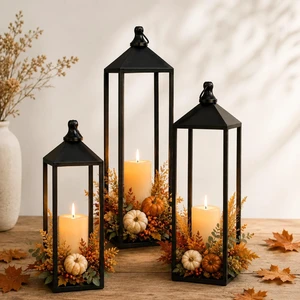 22'' 19'' 17'' Lanterns Decorative Outdoor Indoor, Set of 3 Floor Lanterns | Outdoor Lanterns with Candles, Glass-free Modern Farmhouse Lanterns for Room, Porch, Mantle, Patio, Garden 22'' 19'' 17'' Lanterns Decorative Outdoor Indoor, Set of 3 Floor Lanterns | Outdoor Lanterns with Candles, Glass-free Modern Farmhouse Lanterns for Room, Porch, Mantle, Patio, Garden