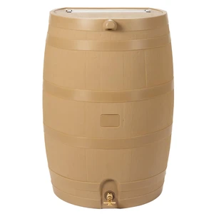 50-Gallon Rain Water Collection Barrel with Brass Spigot, Oak Color 50-Gallon Rain Water Collection Barrel with Brass Spigot, Oak Color