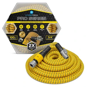 Pro Series 100 ft Max Flow Garden Hose, 3/4 in Diameter | Patented Force Control Technology delivers 2x max water flow with lightweight, kink-free performance and compact storage. Pro Series 100 ft Max Flow Garden Hose, 3/4 in Diameter | Patented Force Control Technology delivers 2x max water flow with lightweight, kink-free performance and compact storage.