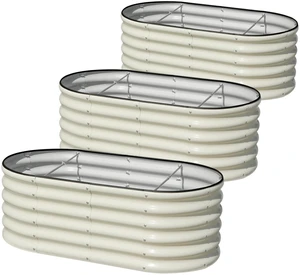 3 Pcs 4x2x1.5ft Raised Garden Bed Outdoor, 17" Tall Galvanized Metal Planter Box, Oval Raised Garden Bed Kit for Planting Vegetables Plants Fruits, Beige White 3 Pcs 4x2x1.5ft Raised Garden Bed Outdoor, 17" Tall Galvanized Metal Planter Box, Oval Raised Garden Bed Kit for Planting Vegetables Plants Fruits, Beige White
