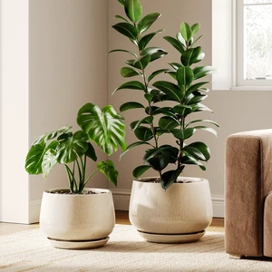Ceramic Plant Pots, 10 + 12 Inch, Set of 2, Reactive Glaze Beige | Large Plant Pot, Sturdy Planter with Drainage Hole and Saucers, Elegant Planters for Indoor Plants, Perfect for Home Decor Ceramic Plant Pots, 10 + 12 Inch, Set of 2, Reactive Glaze Beige | Large Plant Pot, Sturdy Planter with Drainage Hole and Saucers, Elegant Planters for Indoor Plants, Perfect for Home Decor