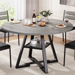 Round Dining Table for 4,Kitchen Dining Room Circle Dinner Pedestal Table,Space Saving Wood Kitchen & Dining Room Furniture (Grey, 46In) Round Dining Table for 4,Kitchen Dining Room Circle Dinner Pedestal Table,Space Saving Wood Kitchen & Dining Room Furniture (Grey, 46In)