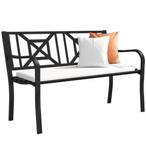 Black Outdoor Bench, Metal Weatherproof Garden Bench Cast Iron Heavy-Duty Patio Bench with Decorative Backrest for Proch Park 880lb Capacity Black Outdoor Bench, Metal Weatherproof Garden Bench Cast Iron Heavy-Duty Patio Bench with Decorative Backrest for Proch Park 880lb Capacity