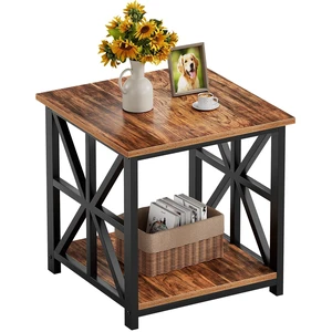 Large End Table with X-Shaped Metal Frame for Living Room | Square Side Table for Bedroom Office,2-Tier Storage Shelf Nightstand,Scratch-resistant Sofa Table,Walnut,24 inch Large End Table with X-Shaped Metal Frame for Living Room | Square Side Table for Bedroom Office,2-Tier Storage Shelf Nightstand,Scratch-resistant Sofa Table,Walnut,24 inch