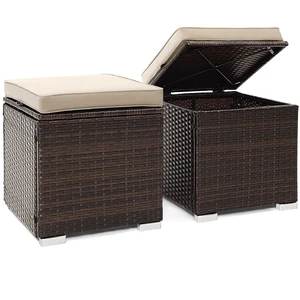 2 Pieces Patio Ottomans, Patiojoy Hand-Woven PE Rattan Side Table with Removable Cushion & Hidden Storage Space, Multifunctional Storage Box, Seat for Patio, Backyard, Poolside (Beige) 2 Pieces Patio Ottomans, Patiojoy Hand-Woven PE Rattan Side Table with Removable Cushion & Hidden Storage Space, Multifunctional Storage Box, Seat for Patio, Backyard, Poolside (Beige)