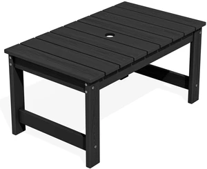 HDPE Outdoor Coffee Table with Umbrella Hole, Black HDPE Outdoor Coffee Table with Umbrella Hole, Black